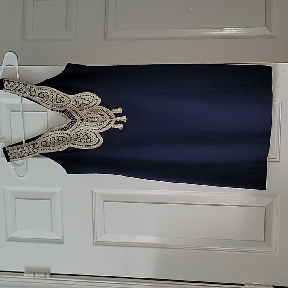 LILY Pulitzer Navy Largo Shift Gold Lace Brocade